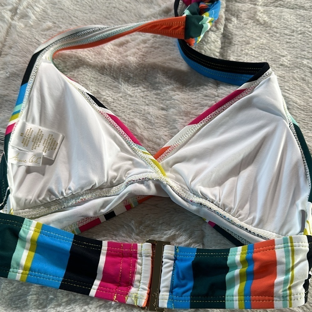 Anne Cole Women's Multi Color Colorblocked Stripe Tie Halter Swimsuit Top XS - Picture 4 of 13